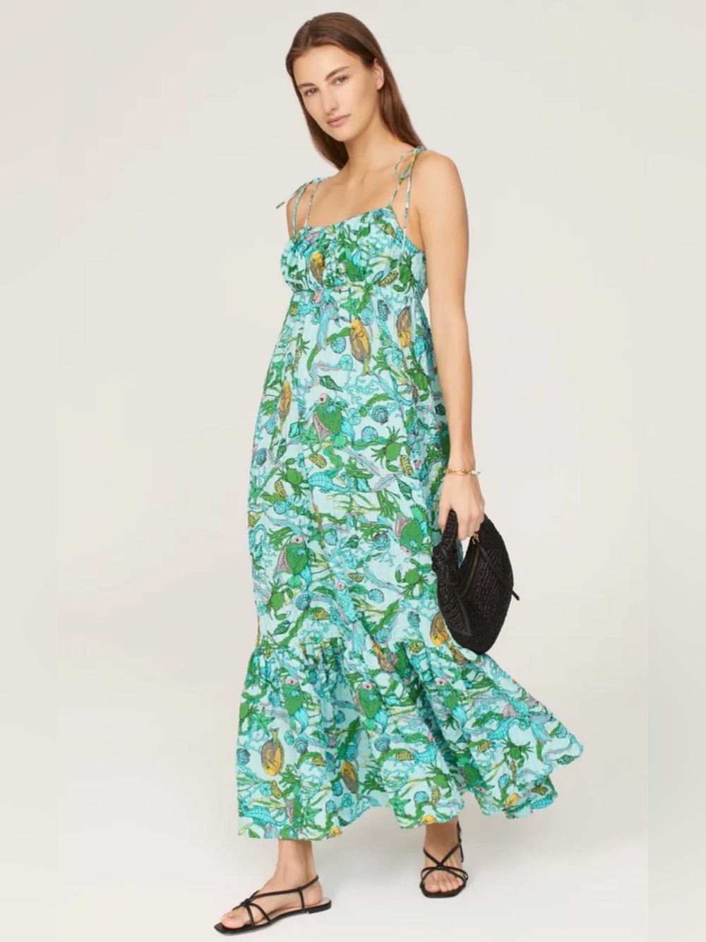 kate spade Green Floral Tie-Shoulder Maxi Dress with pockets - Picture 4 of 9